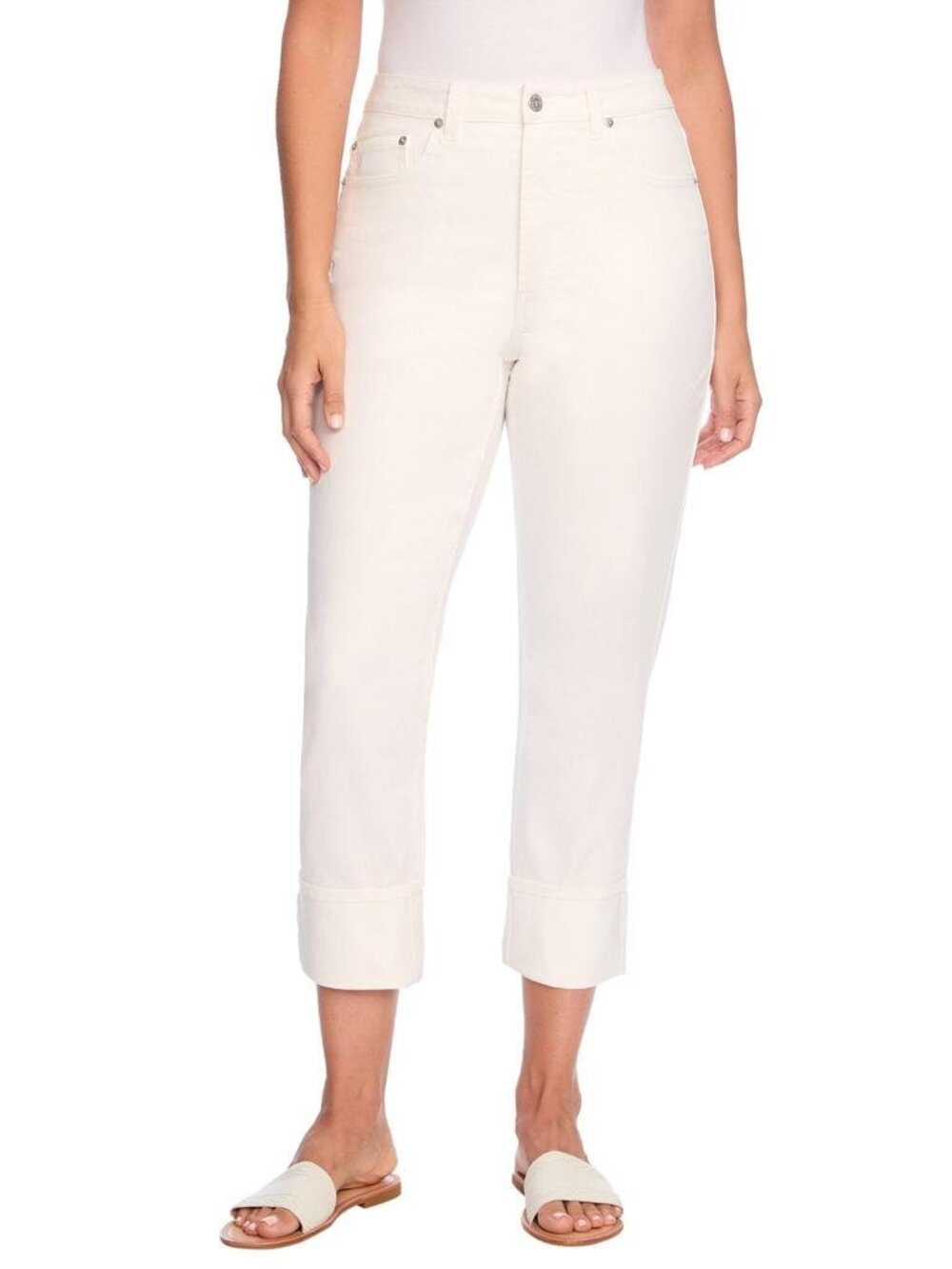 Frye Cuffed Crop Jeans 4/27 Ivory High Rise Straight Leg Stretch